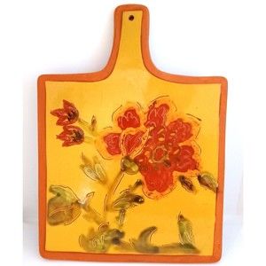 Cheese Board Trivet Decorative Floral Ceramic Nanette Vacher Ambiance 7.5" x 11"